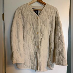 Zara Cream Quilted Button-Up Jacket